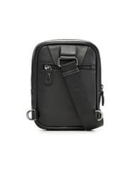 Black leather men's shoulder bag TORMS-0527-99(Z26) - product view from the back, on a white background.