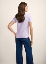 Light purple women's cotton T-shirt TSHDT-0144-6A(Z26), back view of the product on the model. Half of the silhouette visible.