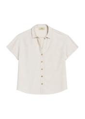 Beige women's linen shirt KOSDT-0179-81(W25) - front product view on white background.