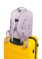 Pink backpack PLCMN-0014A-31(Z25), product view from the back on a suitcase on a white background.