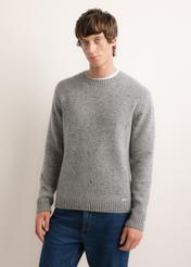 Light grey men's wool-blend sweater SWEMT-0173-9B(Z26); front view of the product on a model. Half-body shot.