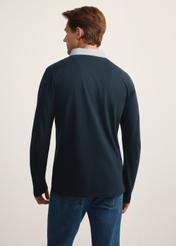 Men's navy blue longsleeve with collar LSLMT-0009-68(Z25), back view of the product on the model. Half of the silhouette visible.