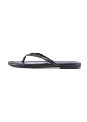 Women's leather flip-flops in black BUTYD-1271-99(W26), side view of the product on a white background.