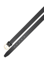 Black leather women's belt PASDS-0333-99(Z25), view of the clasp of the product on a white background.