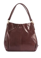 Brown leather women's shopper handbag TORES-0636D-89(Z25), product view from the back on a white background.