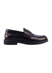 Men's dark brown leather moccasins BUTYM-0588-1I(Z26), side product view on white background.
