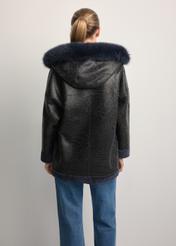 Women's double-sided leather sheepskin coat KOZDS-0094-1397(Z25), back view of the product on the model. Half of the silhouette visible.