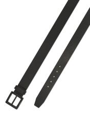 Black men's leather belt PASMS-0271-99(Z25), close-up of the product clasp, view on a white background.