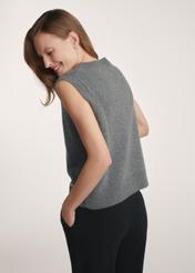 Women's woolen vest in gray color SWEDT-0253-9D(Z26) - product visible from the back on the model, half of the silhouette visible.
