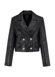 Women's black short leather jacket KURDS-0472-1116(W24)-03