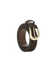 Dark brown leather women's belt PASDS-0303-1I(W26), diagonal product view on white background.
