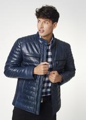 Men's navy blue glossy leather jacket KURMS-0195-4517(Z21)-01