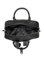 Black leather women's backpack TORES-1313-99(Z26). Top view on white background.