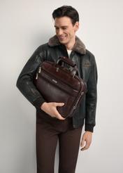 Brown leather men's bag TORMS-0483-89(Z25) - front product view, modeled on white background. Half silhouette visible.