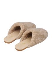 Beige women's wool slippers BUTYD-1318-1B(Z26), rear view of the product on a white background.