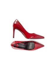Red leather women's high heels BUTYD-1131A-4B(W26), product view from the top and side on a white background.