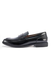 Black leather men's loafers BUTYM-0538-99(W26), front view of the product on a white background.-02