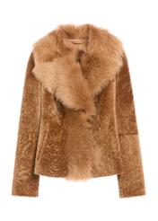 Women's leather sheepskin coat in camel color KOZDS-0095-3099(Z25), product view from the front on a white background.
