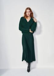 Dark green women's pleated skirt SPCDT-0096-54(Z24)-01