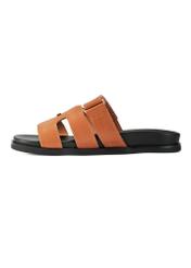 Brown leather women's flip-flops BUTYD-1162-24(W25), product visible from the side on a white background.-02