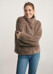 Women's ash fur coat FUTDP-0021 B-93(Z 25), front view of the product on the model. Half of the silhouette visible.