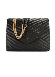 Black leather women's handbag with quilting TORES-1286-99(W26), product view from the front on a white background.