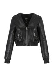 Women's short black leather jacket KURDS-0447-1333(Z23)-05