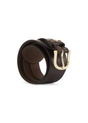 Brown leather women's belt PASDS-0330-90(Z25), front view of the rolled-up product on a white background.