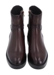 Women's dark brown leather ankle boots BUTYD-1290-1I(Z26), front product view on white background.
