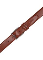 Cognac men's leather belt PASMS-0284-1F(Z26), top view of the product on a white background.