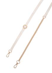 Cream leather trunk bag TORES-1270-0B(W26), view of the product strap on a white background.