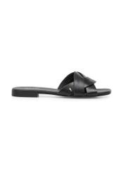 Women's leather flip-flops in black BUTYD-1159-99(W25), side view of the product on a white background.