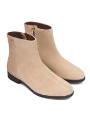 Women's suede ankle boots in cool beige color BUTYD-1193-1K(Z26), diagonal product views on a light background.