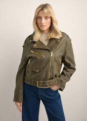 Women's leather jacket khaki KURDS-0650-8D(Z26)