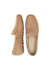 Women's beige leather moccasins BUTYD-1262-1B(W26), product view from above on a white background.