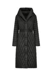 Women's long quilted jacket KURDT-0523-98(Z25), front product view on white background.