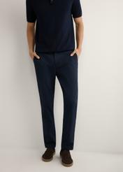 Men's navy blue trousers SPOMT-0121-7E(W26), front view of the product on the model. Half of the silhouette visible.