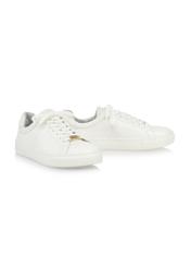 Women's white leather sneakers BUTYD-1068-0B(W26), diagonal product view on white background.