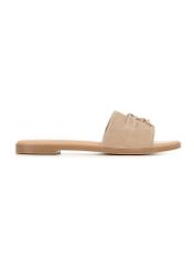 Women's suede flip-flops in cool beige color BUTYD-1255-1K(W26), side view of the product on a white background.