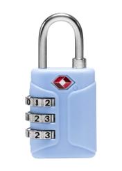 Blue TSA combination padlock AW-015-0003-61(W25), product back view on white background.