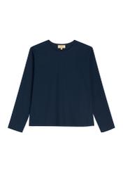 Navy blue cotton women's blouse LSLDT-0060-7E(Z26), front product view on white background.