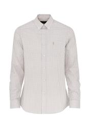 Beige men's fine checked shirt KOSMT-0277-81(W24)-03