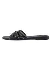 Black women's flip-flops with stitching BUTYD-1223-99(W26), side view of the product on a white background.