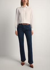 Navy blue wide-leg jeans JEADT-0015-7H(W26) - front view of the product, on a model, against a light background. Half of the silhouette visible.