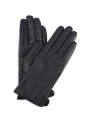 Women's navy blue leather gloves REKDS-0001A-7D(Z26), product view from the front and back on a white background.