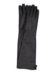 Long leather black women's croco gloves REKDS-0088-9G(Z26), front product view on white background.