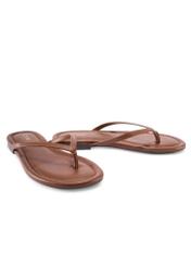 Women's leather flip-flops in camel color BUTYD-1271-1D(W26), diagonal product view on a white background.