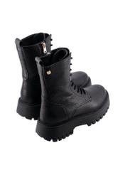 Women's leather boots in black color BUTYD-1004-99(Z26) - rear view of the product, on a white background.