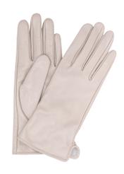 Women's white leather gloves REKDS-0100-12(Z25), product view from the front on a white background.