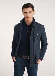 Navy blue men's jacket KURMT-0398-69(Z25), product visible from the front on the model, half of the silhouette visible.